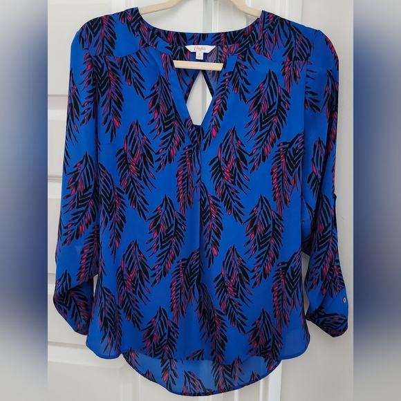 Candie's Blue and Black Cut Out 3/4 Sleeve Blouse - Picture 1 of 9
